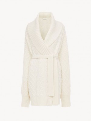 Chloe Belted Wrap Cardigan Strickwaren Weiß | CHE-SR13957