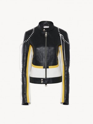 Chloe Biker Jacket Leather Schwarz Gelb | CHE-SR14108