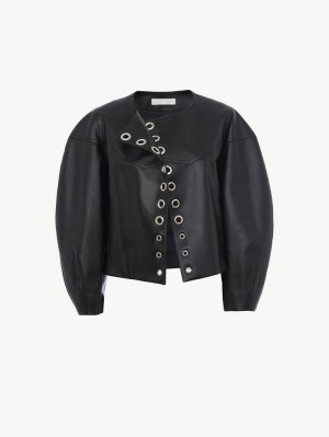 Chloe Boxy Jacket Leather Schwarz | CHE-SR14103