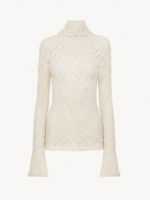 Chloe Fitted Turtleneck Oberteile Weiß | CHE-SR13908