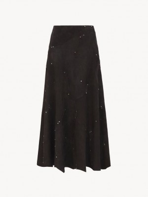 Chloe Flared Midi Röcke Schwarz | CHE-SR14097