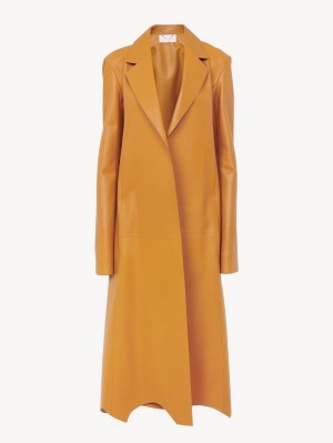 Chloe Generous Wrap Coat Leather Orange | CHE-SR14100