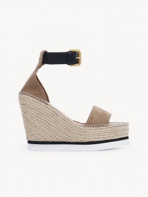 Chloe Glyn Espadrilles Wedge Khaki | CHE-SR14816