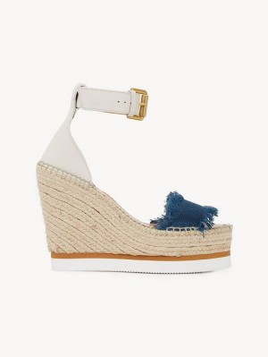 Chloe Glyn Fringed Espadrilles Wedge Tiefesblau | CHE-SR14827