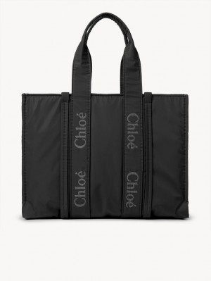 Chloe Large Woody Schultertaschen Schwarz | CHE-SR13430