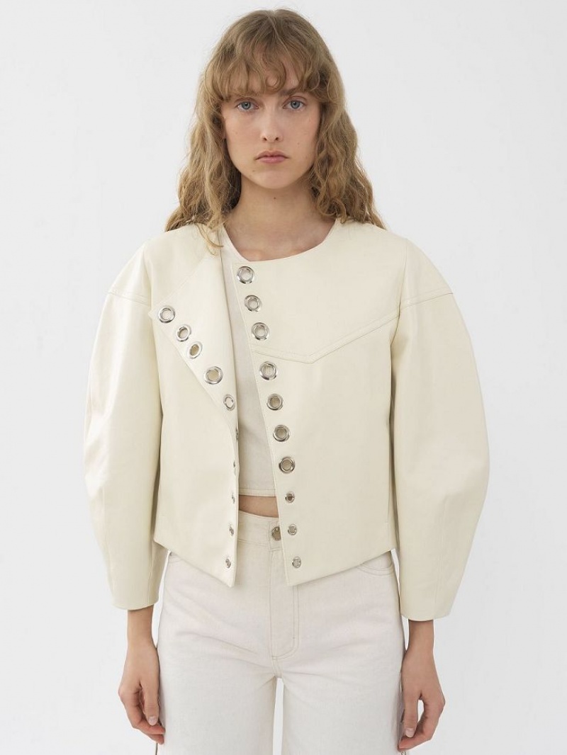 Chloe Boxy Jacket Leather Weiß | CHE-SR14104