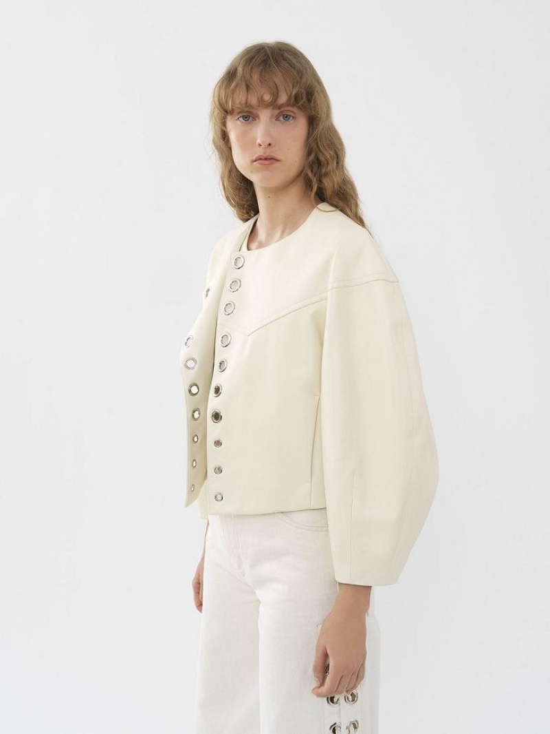 Chloe Boxy Jacket Leather Weiß | CHE-SR14104