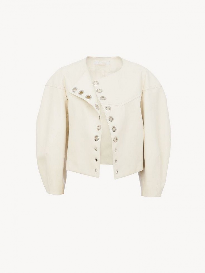 Chloe Boxy Jacket Leather Weiß | CHE-SR14104