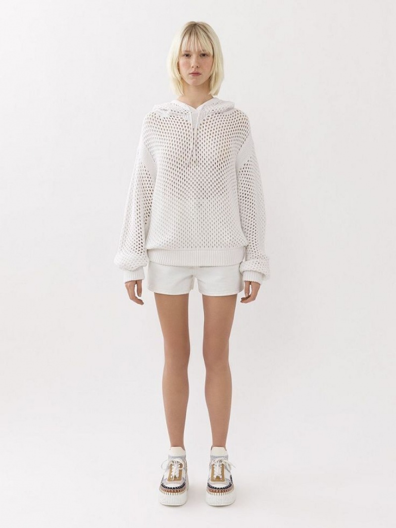 Chloe Crochet Hoodie Strickwaren Weiß | CHE-SR13935