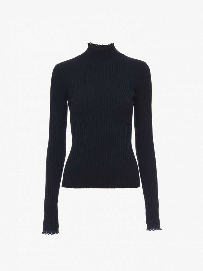 Chloe Fitted High-neck Strickwaren Navy | CHE-SR13960