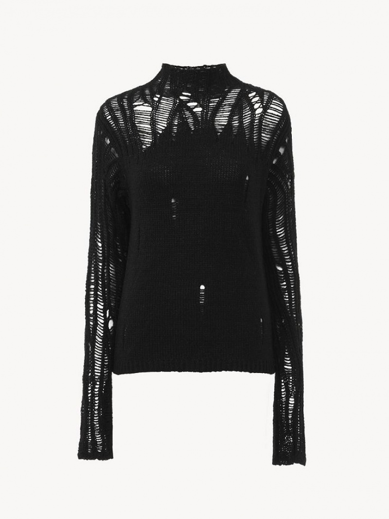 Chloe Fitted Mock-neck Strickwaren Schwarz | CHE-SR13952