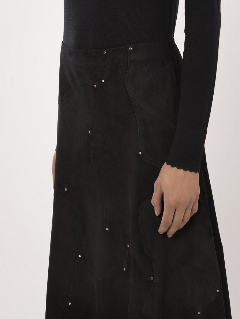 Chloe Flared Midi Skirt Leather Schwarz | CHE-SR14121