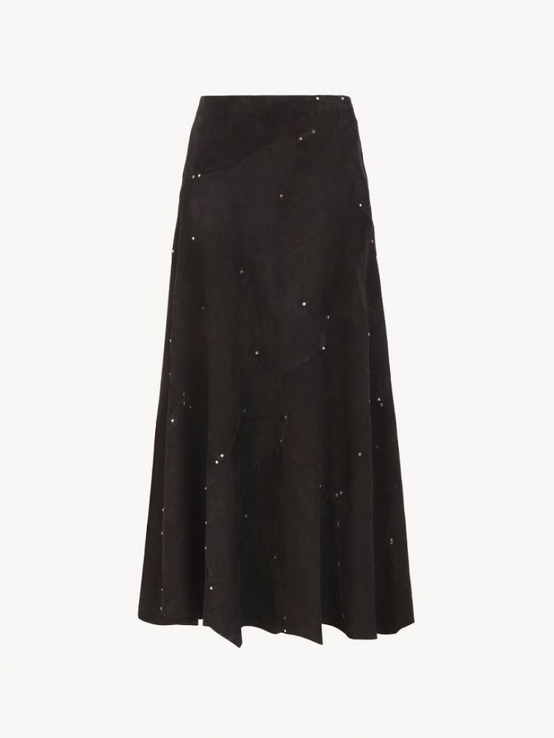 Chloe Flared Midi Skirt Leather Schwarz | CHE-SR14121