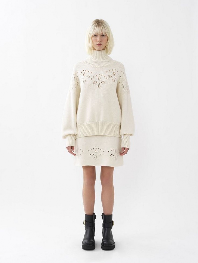 Chloe Generous High-neck Strickwaren Weiß | CHE-SR13943