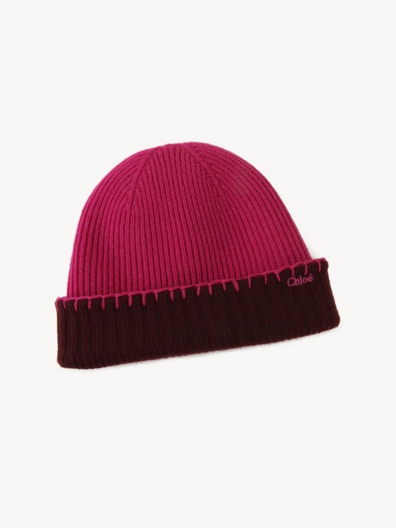 Chloe Gerippt Knit Beanie Hüte Lila Rosa | CHE-SR14472