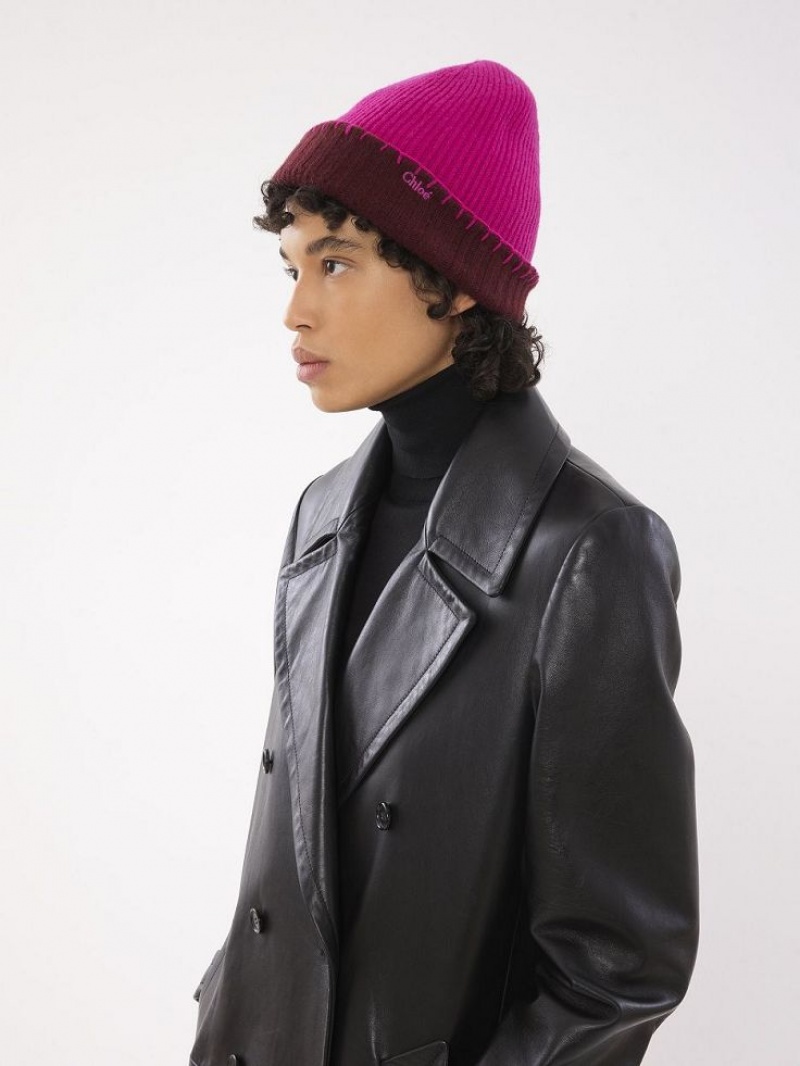 Chloe Gerippt Knit Beanie Hüte Lila Rosa | CHE-SR14472