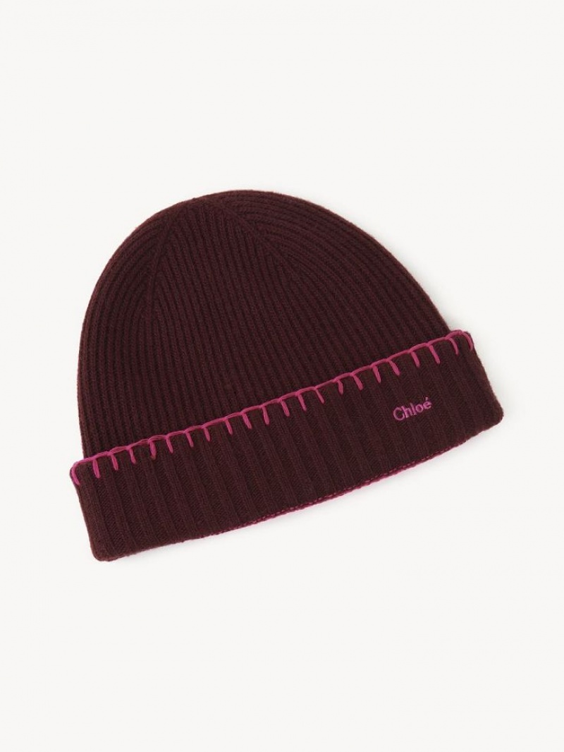 Chloe Gerippt Knit Beanie Hüte Lila Rosa | CHE-SR14472