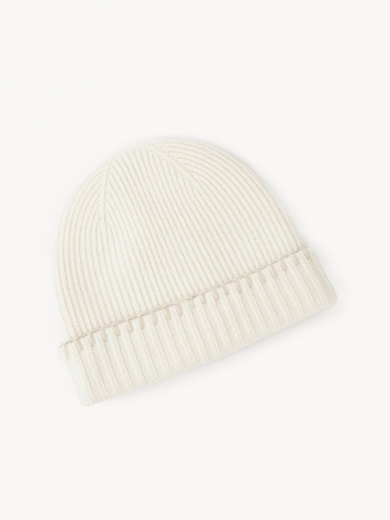 Chloe Gerippt Knit Beanie Hüte Weiß | CHE-SR14473