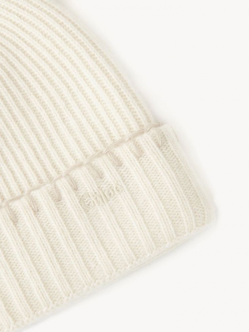 Chloe Gerippt Knit Beanie Hüte Weiß | CHE-SR14473