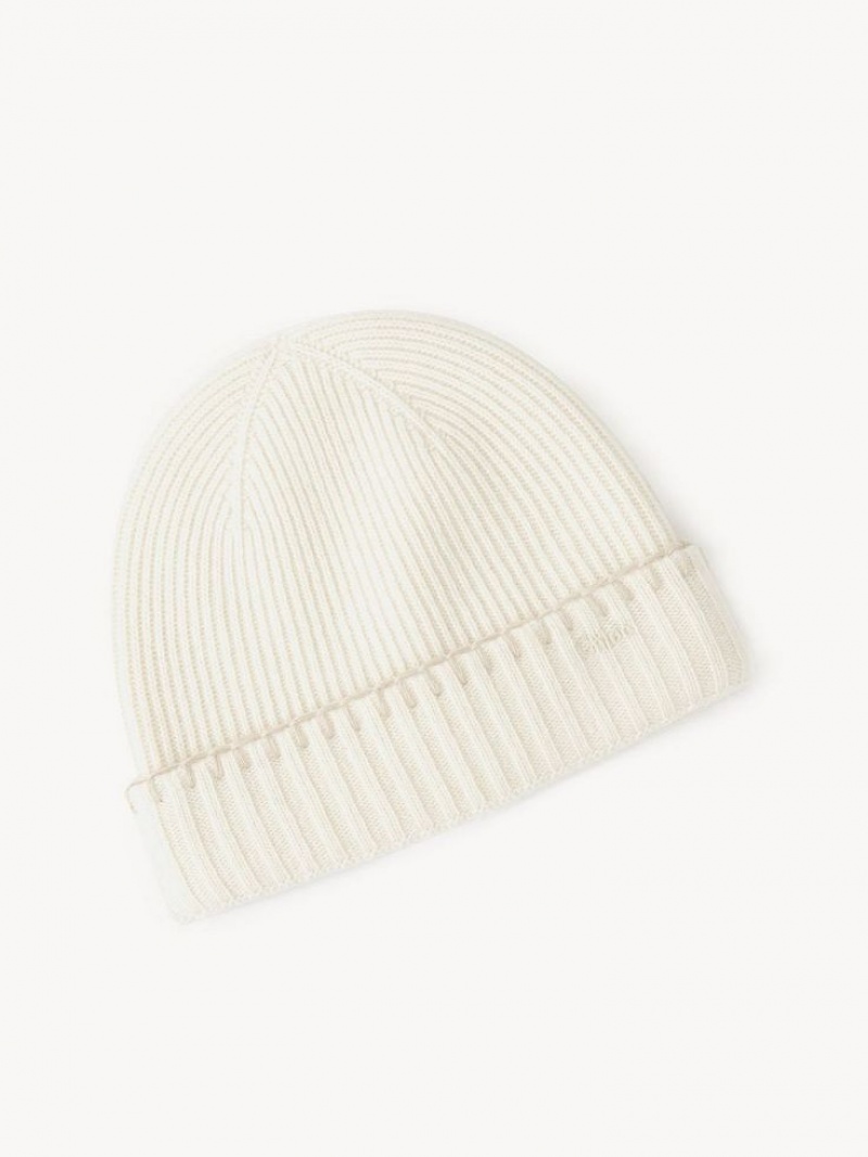 Chloe Gerippt Knit Beanie Hüte Weiß | CHE-SR14473