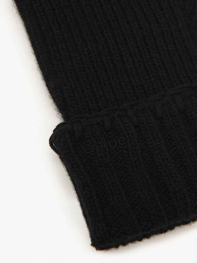 Chloe Gerippt Knit Handschuhe Schwarz | CHE-SR14488