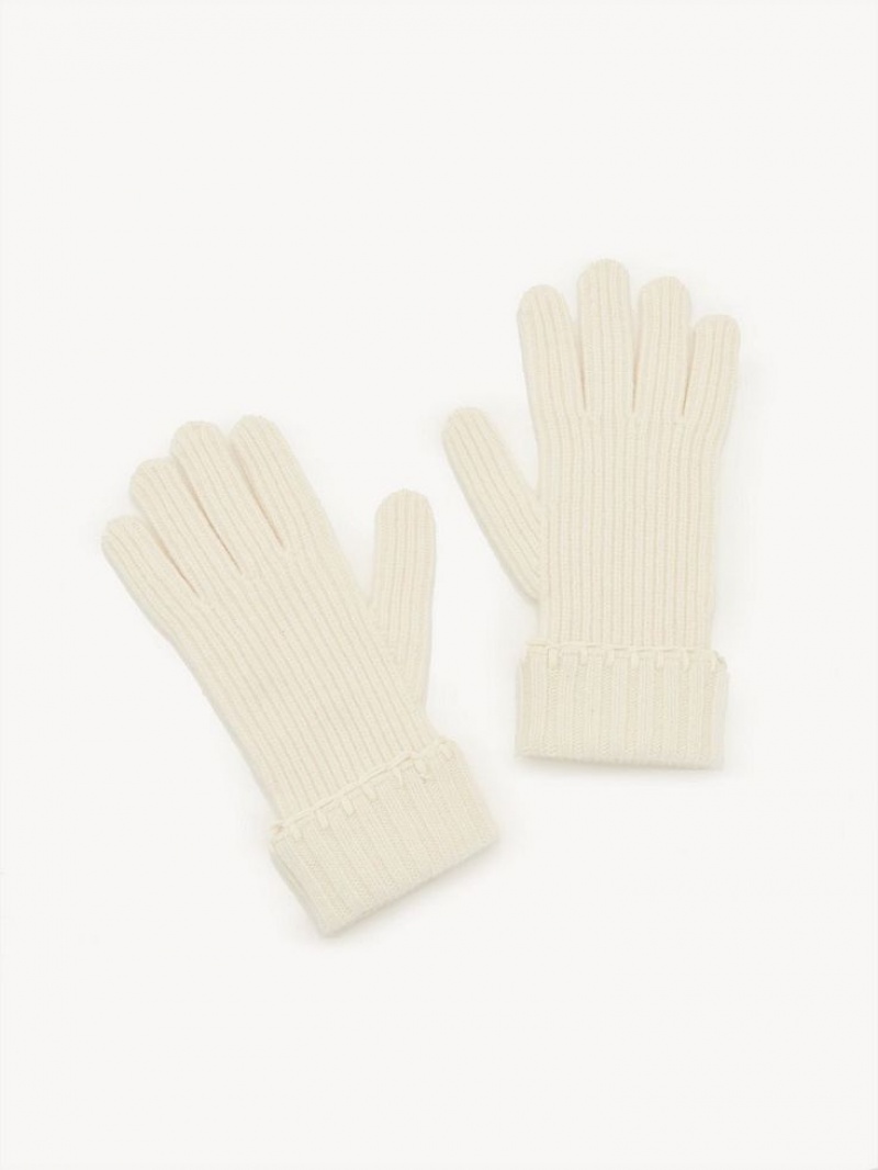 Chloe Gerippt Knit Handschuhe Weiß | CHE-SR14480