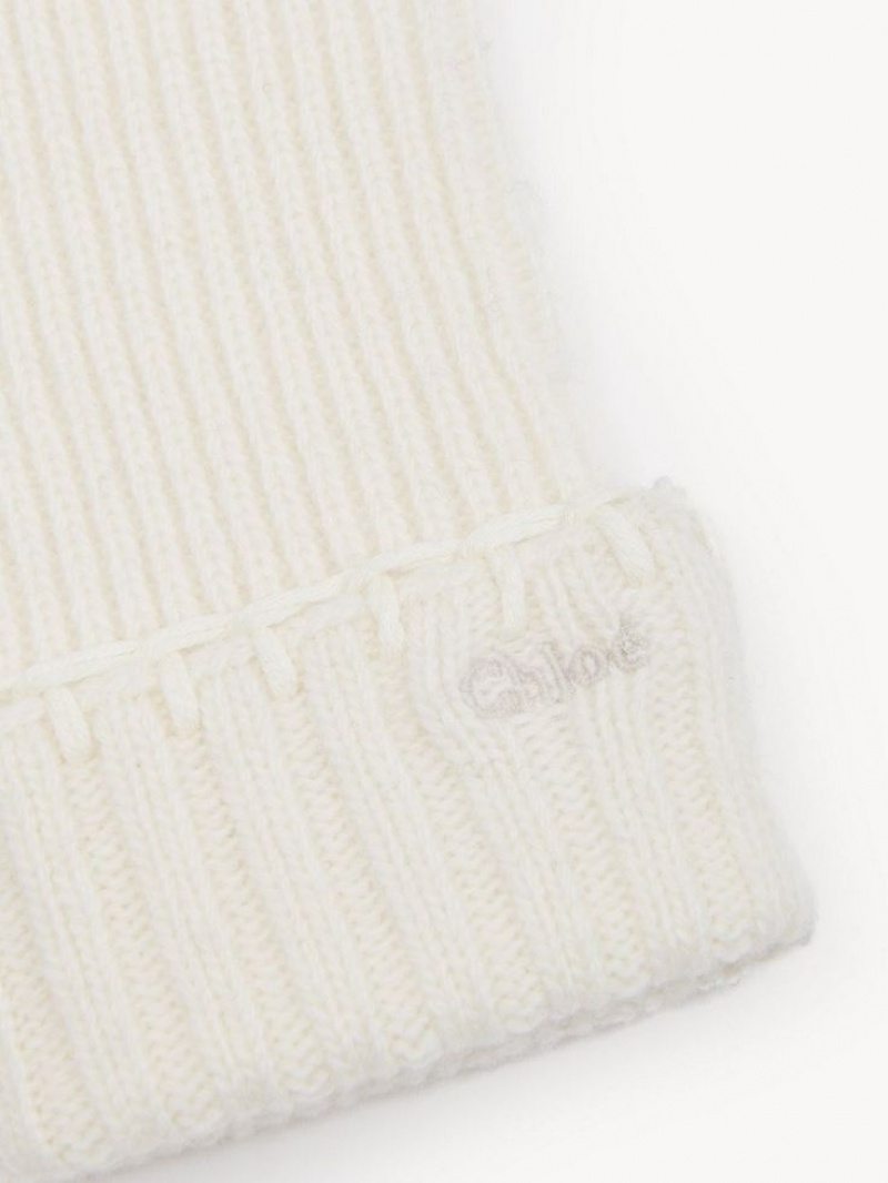 Chloe Gerippt Knit Handschuhe Weiß | CHE-SR14480