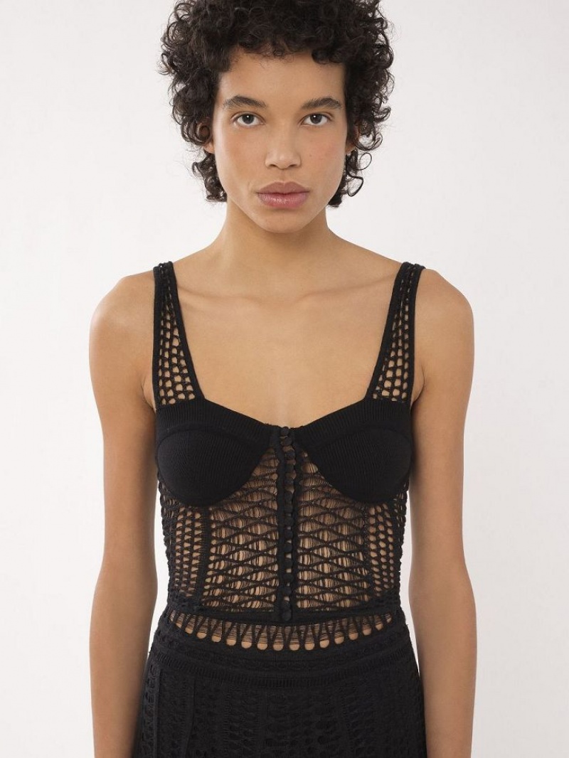 Chloe Gestrickt Bustier Oberteile Schwarz | CHE-SR13890