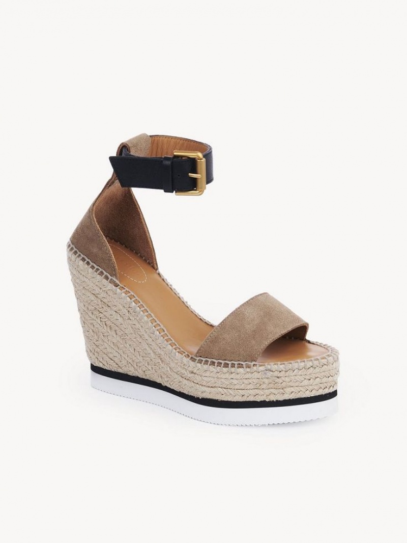 Chloe Glyn Espadrilles Wedge Khaki | CHE-SR14816