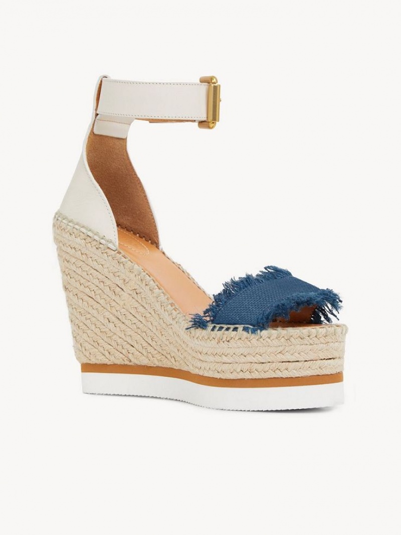 Chloe Glyn Fringed Espadrilles Wedge Tiefesblau | CHE-SR14827