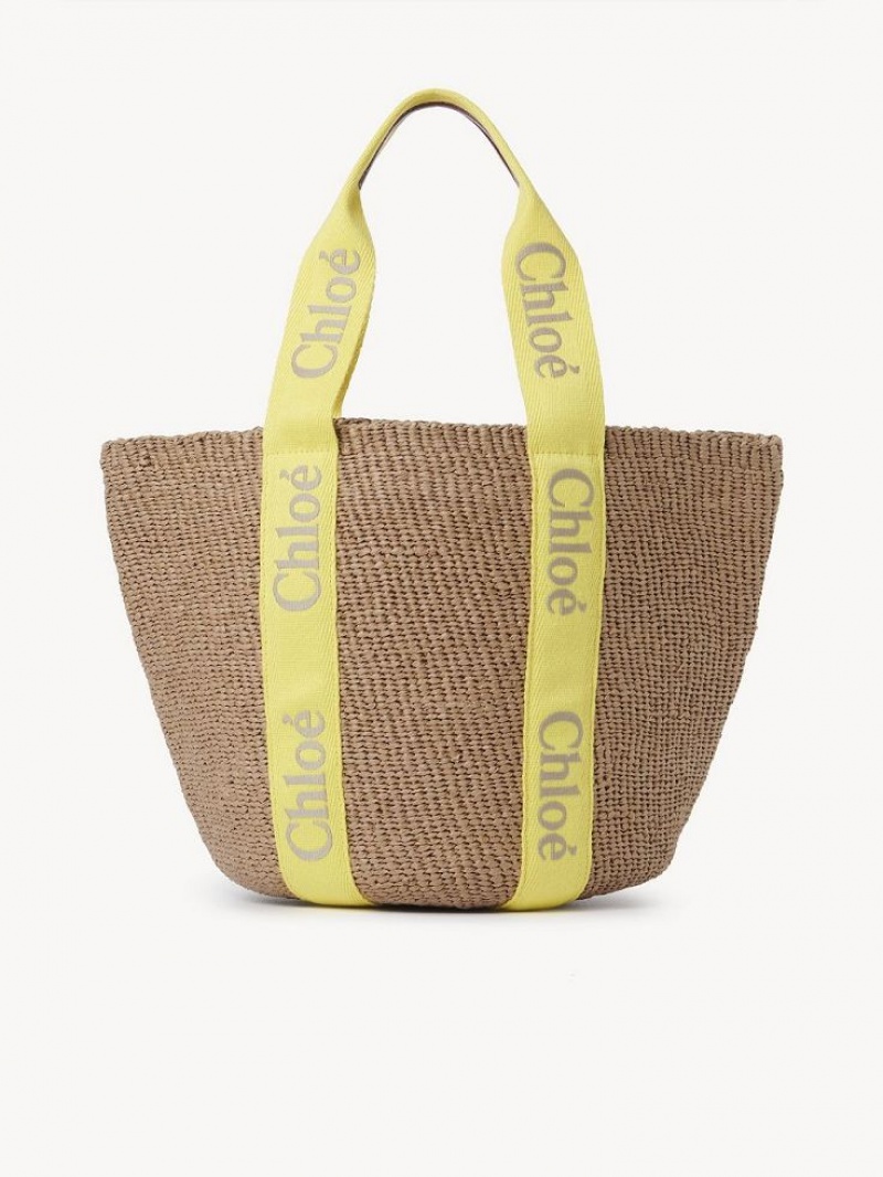 Chloe Large Woody Basket Tragetaschen Gelb Beige | CHE-SR13330