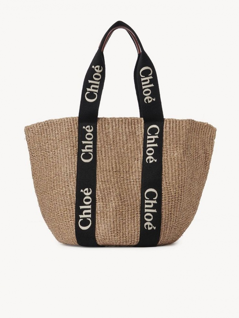 Chloe Large Woody Basket Tragetaschen Schwarz Beige | CHE-SR13333