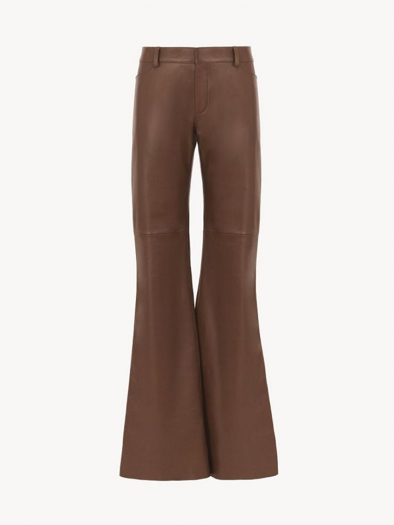 Chloe Low-waist Flare Pants Leather Kaffee | CHE-SR14118