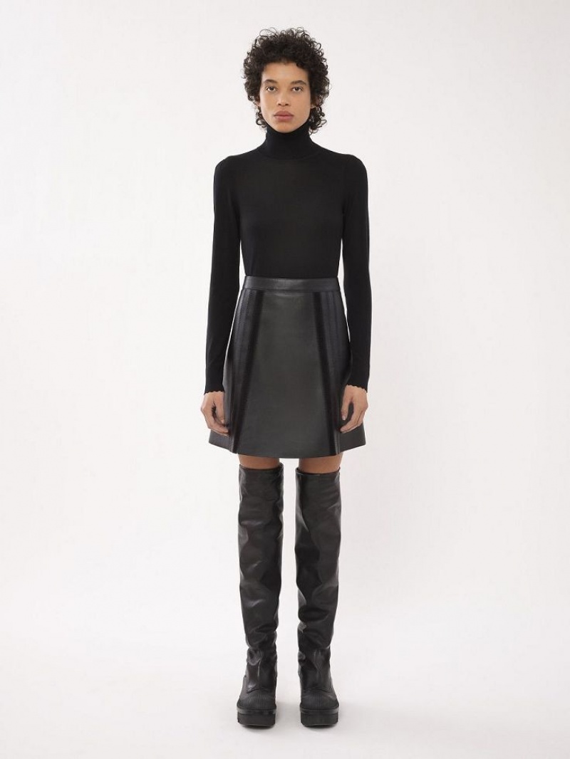 Chloe Mini Skirt Leather Schwarz | CHE-SR14120