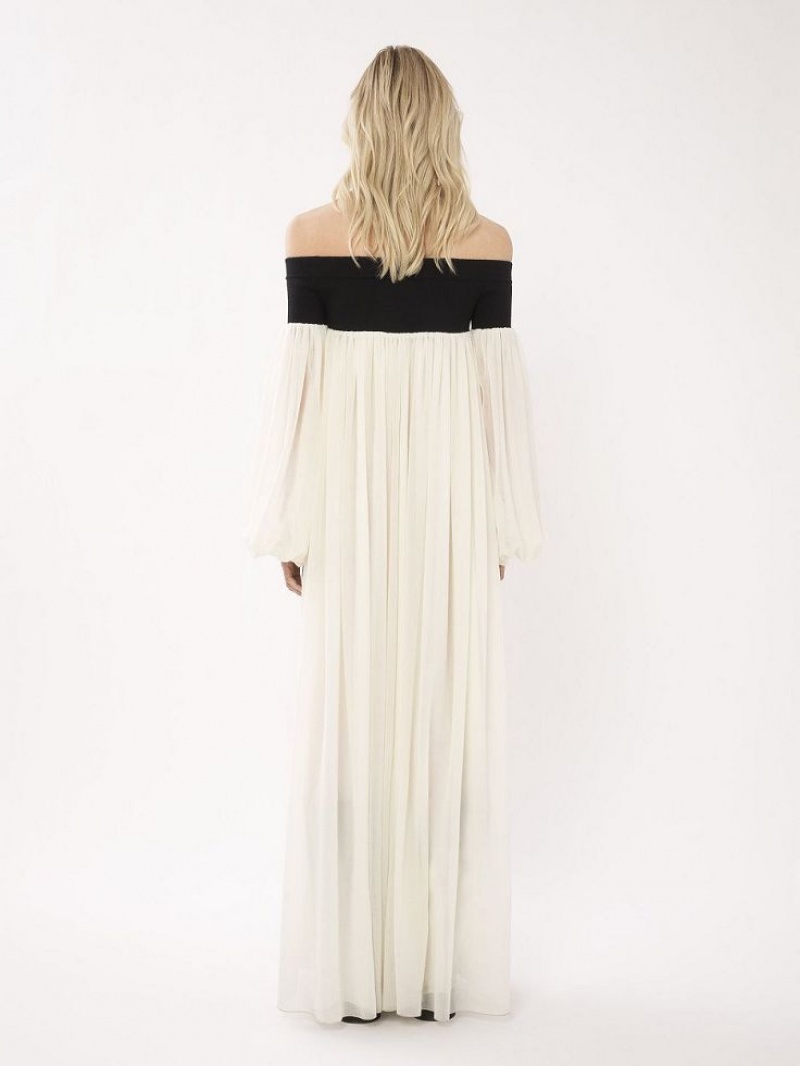 Chloe Off-the-shoulder Maxi Kleid Schwarz Weiß | CHE-SR13857