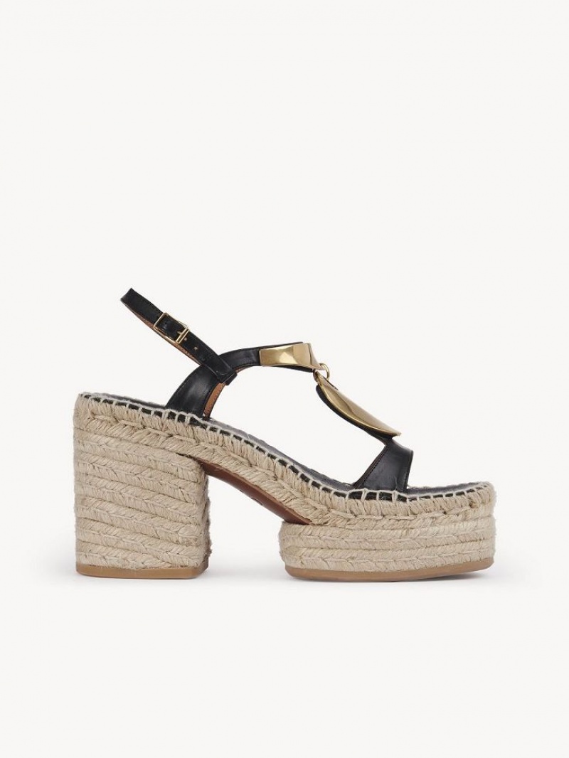 Chloe Pema Espadrilles Schwarz Gold | CHE-SR14151