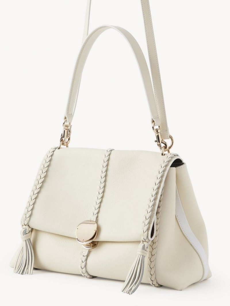 Chloe Penelope Medium Soft Schultertaschen Weiß | CHE-SR13426