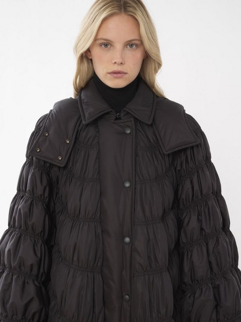 Chloe Ruched Puffer Cape Mäntel Schwarz | CHE-SR13815