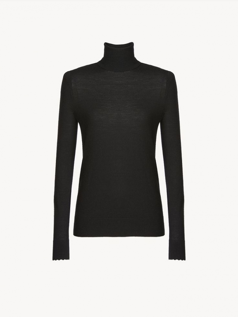 Chloe Scalloped High-neck Strickwaren Schwarz | CHE-SR13918