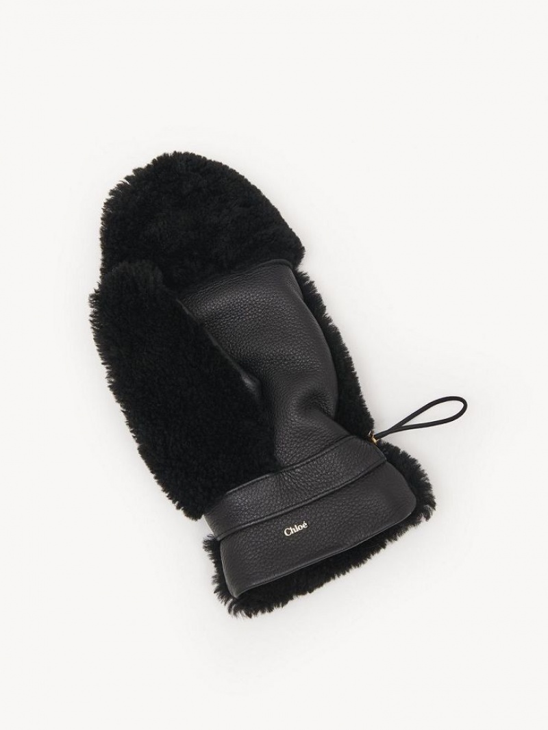 Chloe Shearling Mittens Hüte Schwarz | CHE-SR14483