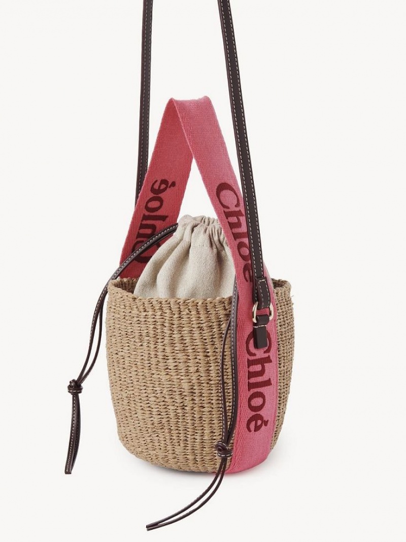 Chloe Small Woody Basket Crossbody Taschen Rosa Rot | CHE-SR13616